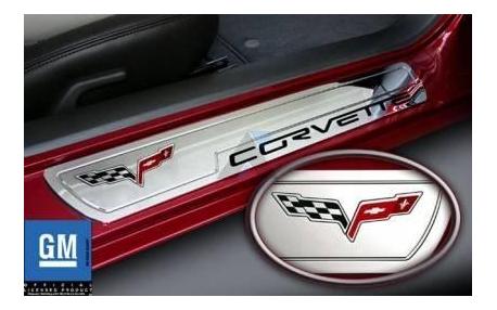 Tröskelskydd kromad alu. Corvette text/logo 05-13