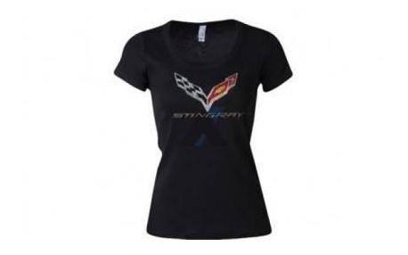Ladies C7 Corvette Cross Flag Rhinestone Tee