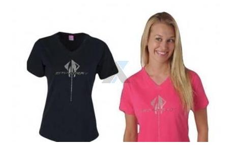 C7 Corvette Stingray Rhinestone Ladies V-Neck Tee