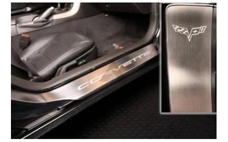 05-13 Stainless Door Sill Protectors w/C6 Emblem