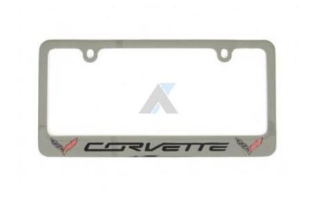 14-16 Chrome License Plate Frame C7 Flags/Script
