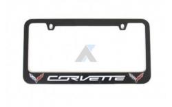 14-16 Black License Plate Frame C7 Flags/Script